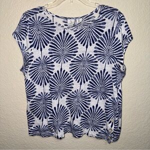 Joie Womens 100% Linen Blue White Botanical Lightweight Casual Blouse Large